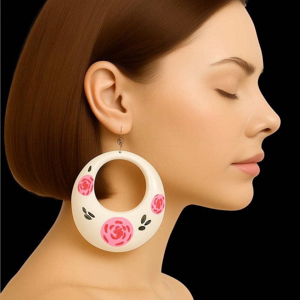 Women’s Crystal Flower Hoop Drop Earrings – 2.75" Fishhook Style Statement Jewel